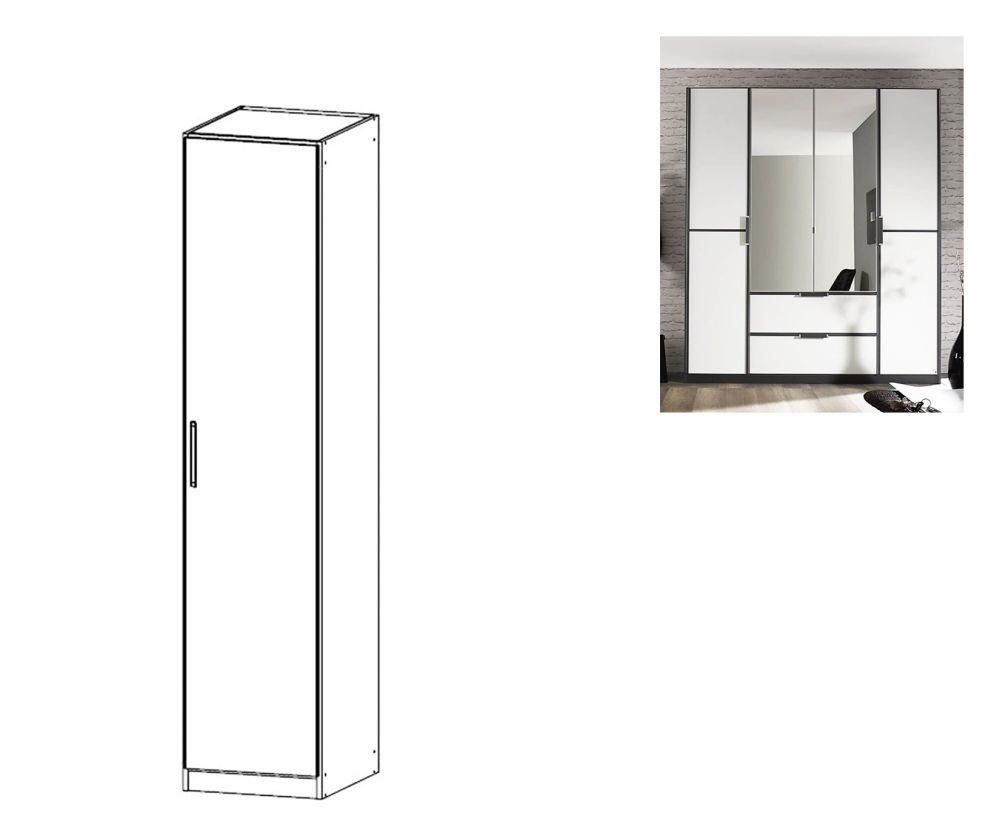 Rauch Essensa Metallic Grey with Alpine White 1 Door Wardrobe with Chrome Coloured Short Handle with Vertical and Horizontal Trims (W47cm)