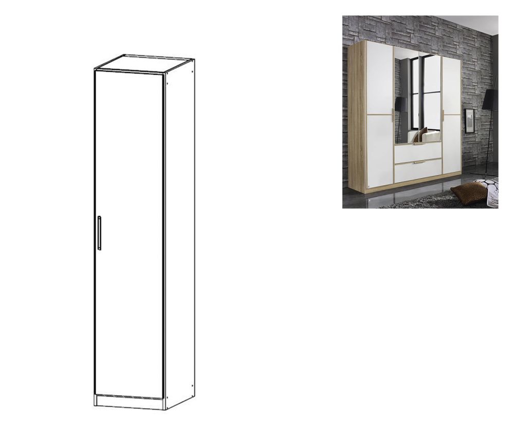 Rauch Essensa Sonoma Oak with Alpine White 1 Door Wardrobe with Carcass Coloured Short Handle with Vertical and Horizontal Trims (W47cm)