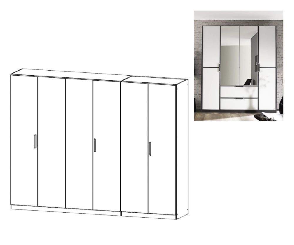 Rauch Essensa Metallic Grey with Alpine White 6 Door Wardrobe with Chrome Coloured Short Handle with Vertical and Horizontal Trims (W271cm)