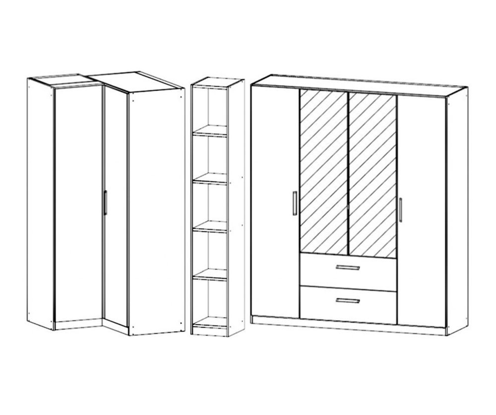 Rauch Essensa Metallic Grey with Alpine White L Shaped Folding Wardrobe with Vertical and Horizontal Trims and Chrome Coloured Handle (W438cm)
