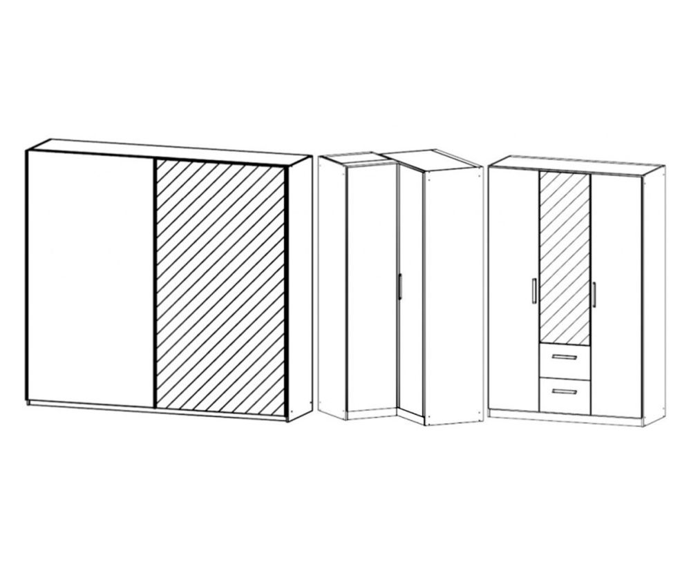Rauch Essensa Metallic Grey with Alpine White L Shaped Folding Wardrobe with Vertical and Horizontal Trims and Chrome Coloured Handle (W483cm)