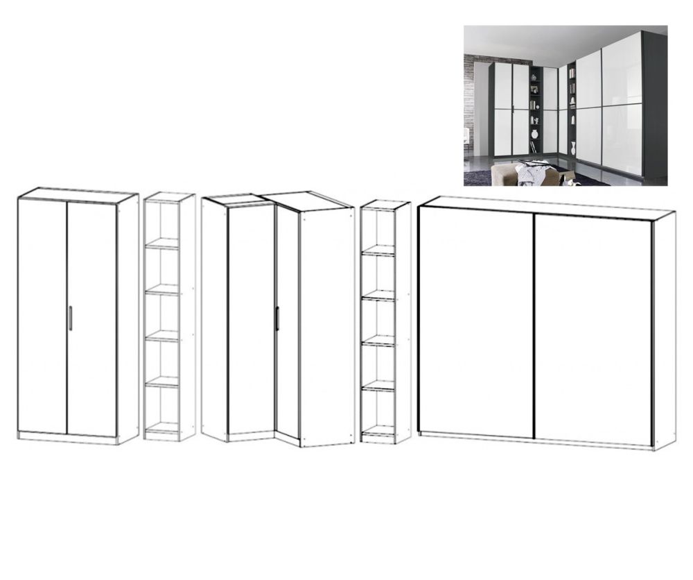 Rauch Essensa Metallic Grey with Alpine White L Shaped Folding Wardrobe with Vertical and Horizontal Trims and Carcass Coloured Handle (W483cm)