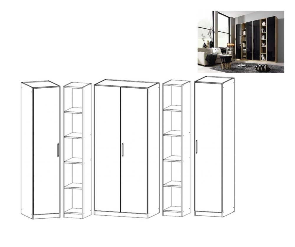 Rauch Essensa Sonoma Oak with Basalt Glass L Shaped Folding Wardrobe with Vertical and Horizontal Trims and Carcass Coloured Handle (W251cm)