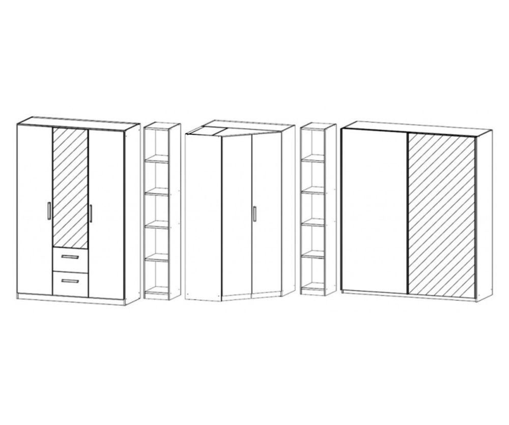Rauch Essensa Metallic Grey with Alpine White L Shaped Folding Wardrobe with Vertical and Horizontal Trims and Chrome Coloured Handle (W462cm)