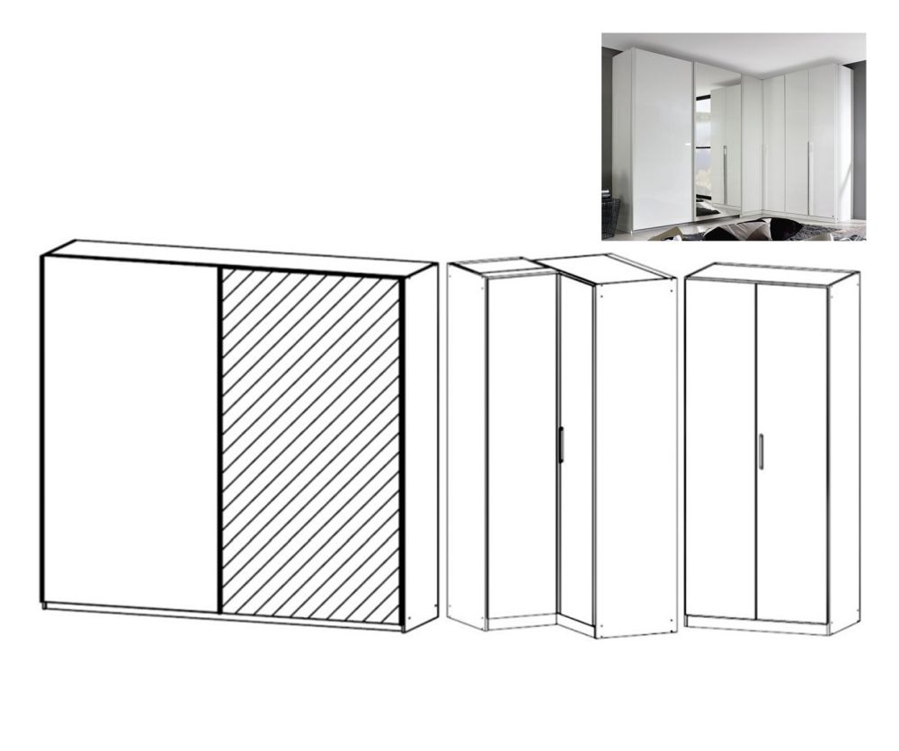 Rauch Essensa Alpine White with High Gloss white L Shaped Folding Wardrobe with Chrome Coloured Handle (W417cm)