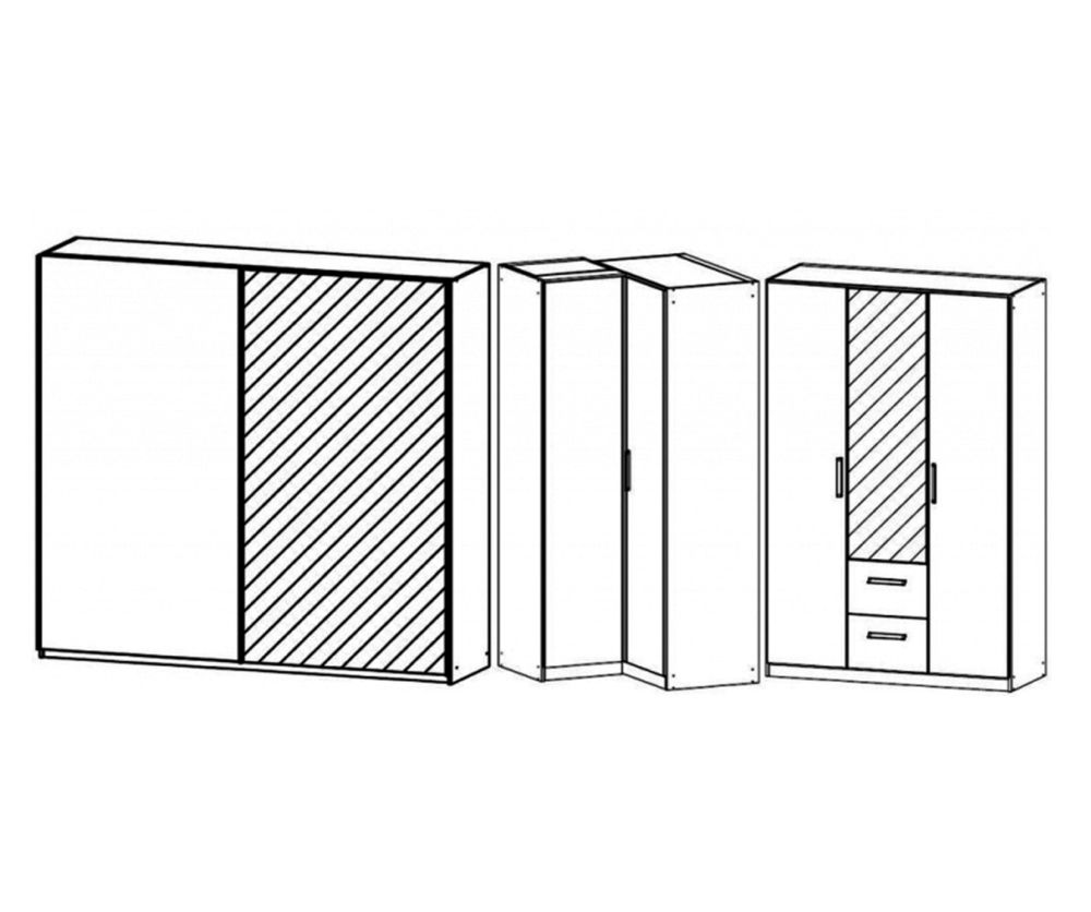 Rauch Essensa Sonoma Oak with White Glass L Shaped Folding Wardrobe with Carcass Coloured Handle (W500cm)