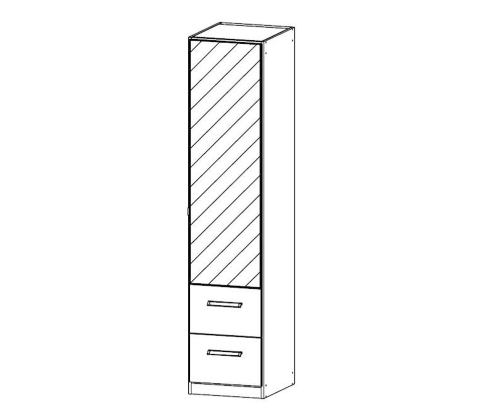 Rauch Essensa Metallic Grey with Alpine White 1 Mirror Door 2 Drawer Wardrobe with Chrome Coloured Long Handle with Vertical and Horizontal Trims (W47cm)