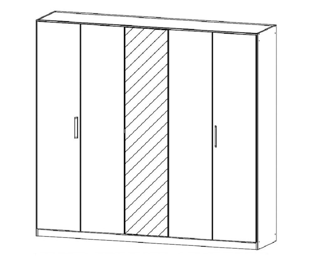 Rauch Essensa Sonoma Oak with Basalt Glass 5 Door 1 Mirror Wardrobe with Chrome Coloured Long Handle with Vertical Trims (W226cm)