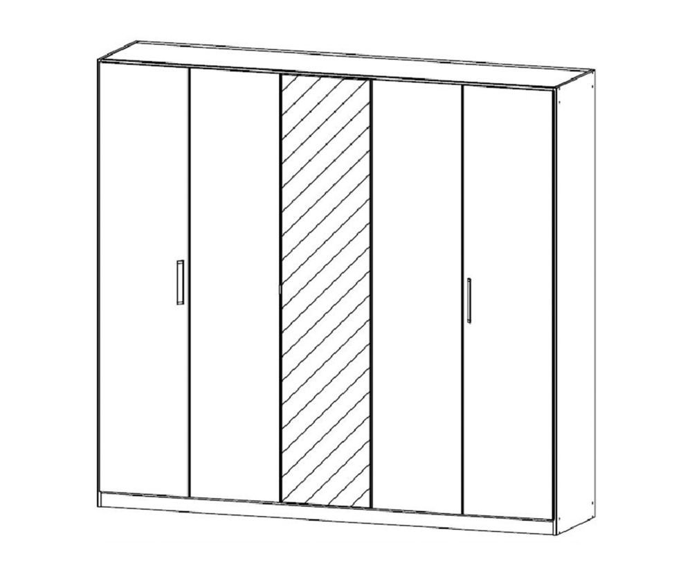 Rauch Essensa Sonoma Oak with Basalt Glass 5 Door 1 Mirror Wardrobe with Chrome Coloured Short Handle with Vertical Trims (W226cm)