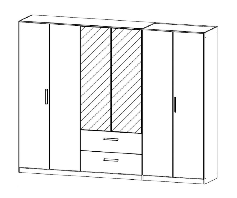 Rauch Essensa Metallic Grey with Alpine White 6 Door 2 Drawer Wardrobe with 2 Mirror Chrome Coloured Long Handle with Vertical and Horizontal Trims (W271cm)