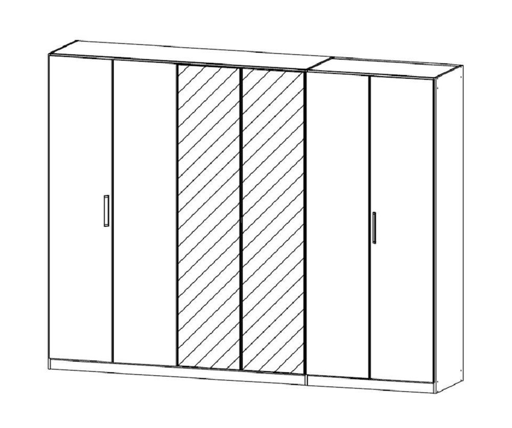 Rauch Essensa Sonoma Oak 6 Door 2 Mirror Wardrobe with Chrome Coloured Short Handle (W271cm)