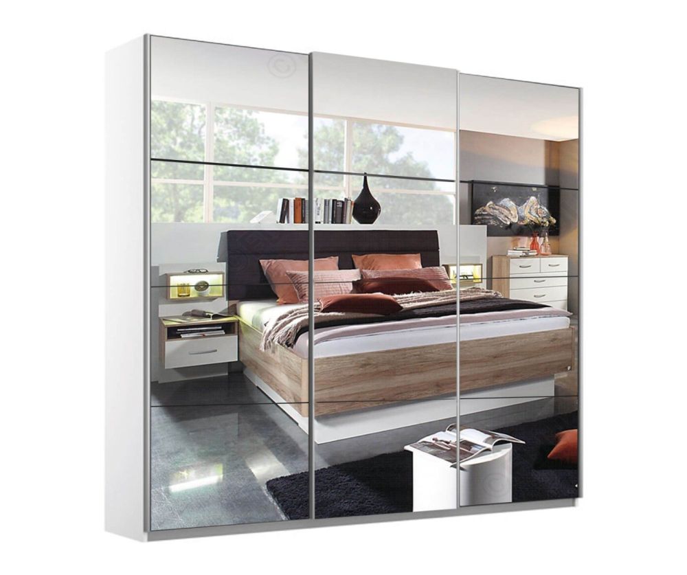 Rauch Kulmbach 3 Sliding Mirror Door Wardrobe with Aluminum Colour Handle Strips(W203cm)