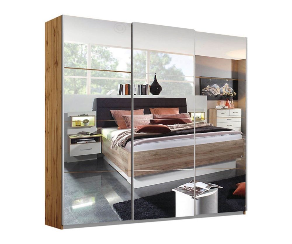 Rauch Kulmbach 3 Sliding Mirror Door Wardrobe with Aluminum Colour Handle Strips(W203cm)