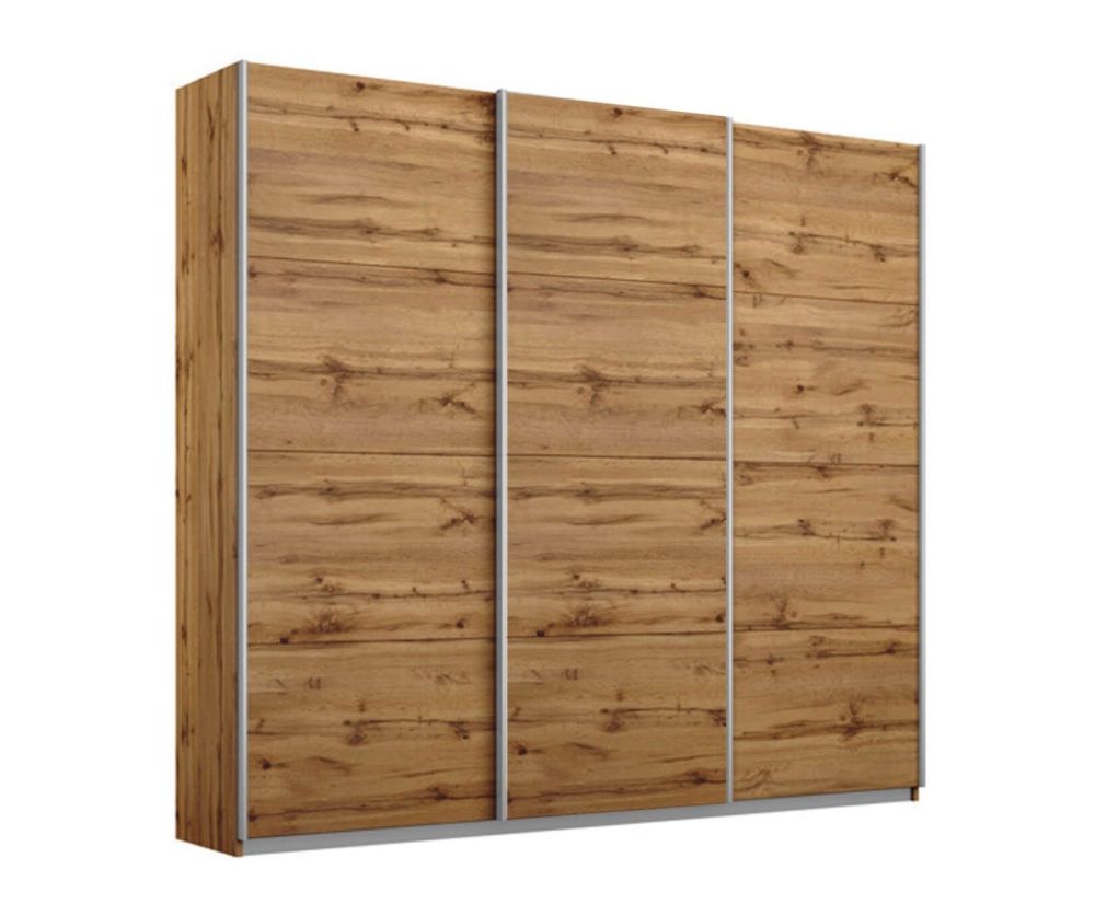 Rauch Kulmbach 3 Sliding Door Wardrobe with Chrome Colour Handle Strips(W271cm)