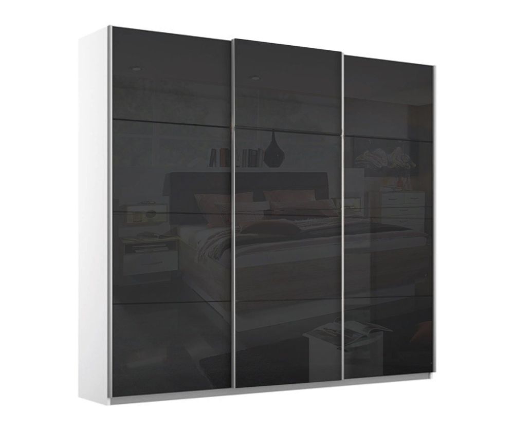 Rauch Kulmbach Black Glass Front 3 Sliding 1 Glass Door Wardrobe with Aluminum Colour Handle Strips(W203cm)
