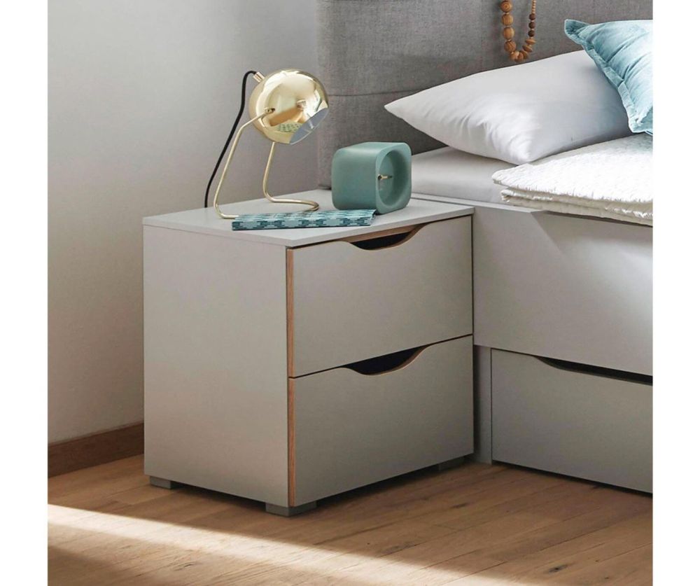 Rauch Lias Silk Grey 2 Drawer Bedside Table with Application Artisan Oak Colour