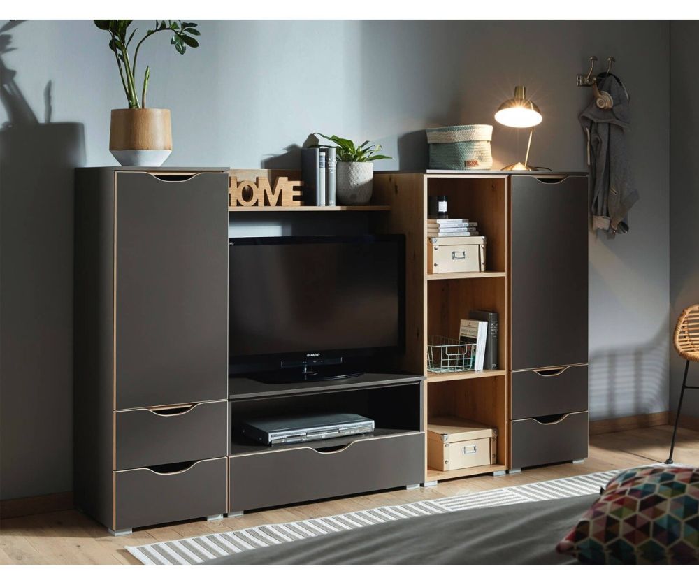 Rauch Lias Graphite 6 Drawer Chest with Shelf Unit with Application Artisan Oak Colour