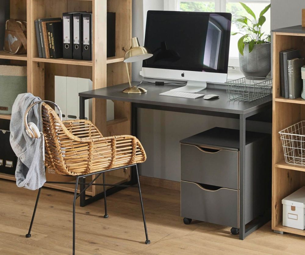 Rauch Lias Graphite 2 Drawer Chest On Castors with Application Artisan Oak Colour