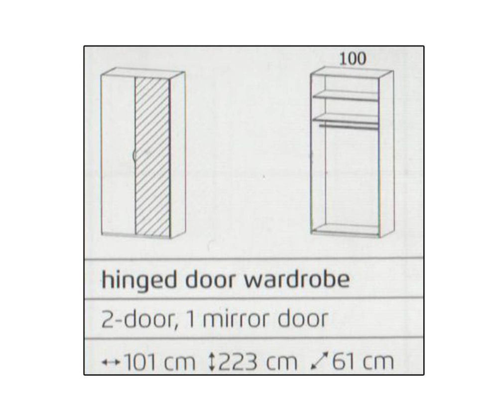 Rauch Lias Graphite 2 Door 1 Mirror Wardrobe with Application Artisan Oak Colour