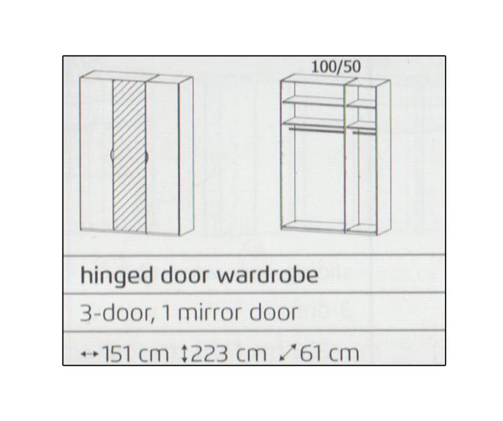 Rauch Lias Silk Grey 3 Door 1 Mirror Wardrobe with Application Artisan Oak Colour