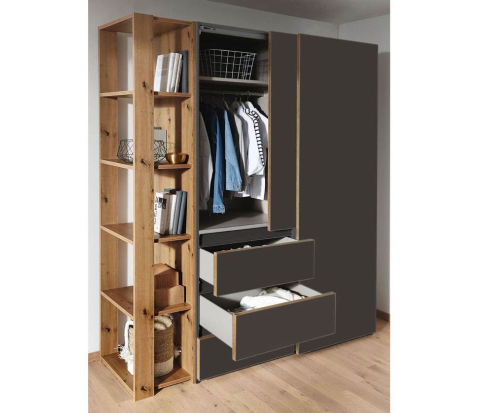 Rauch Lias Graphite 2 Door Sliding Wardrobe with Drawers(W151cm)