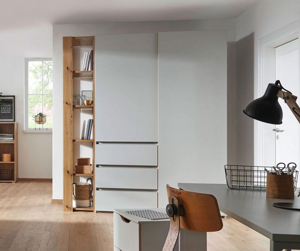 Rauch Lias Silk Grey 2 Door Sliding Wardrobe with Drawers (W201cm)