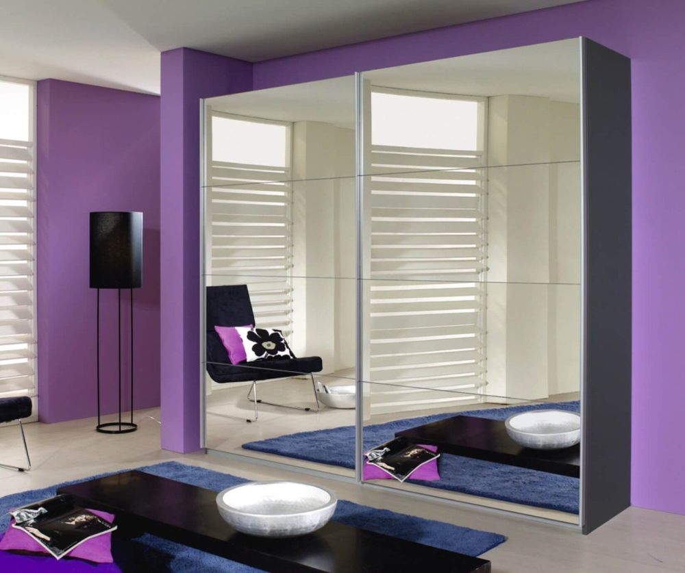 Rauch Quadra 2 Mirror Door Sliding Wardrobe with Aluminum Colour Handle Strips(W181cm)