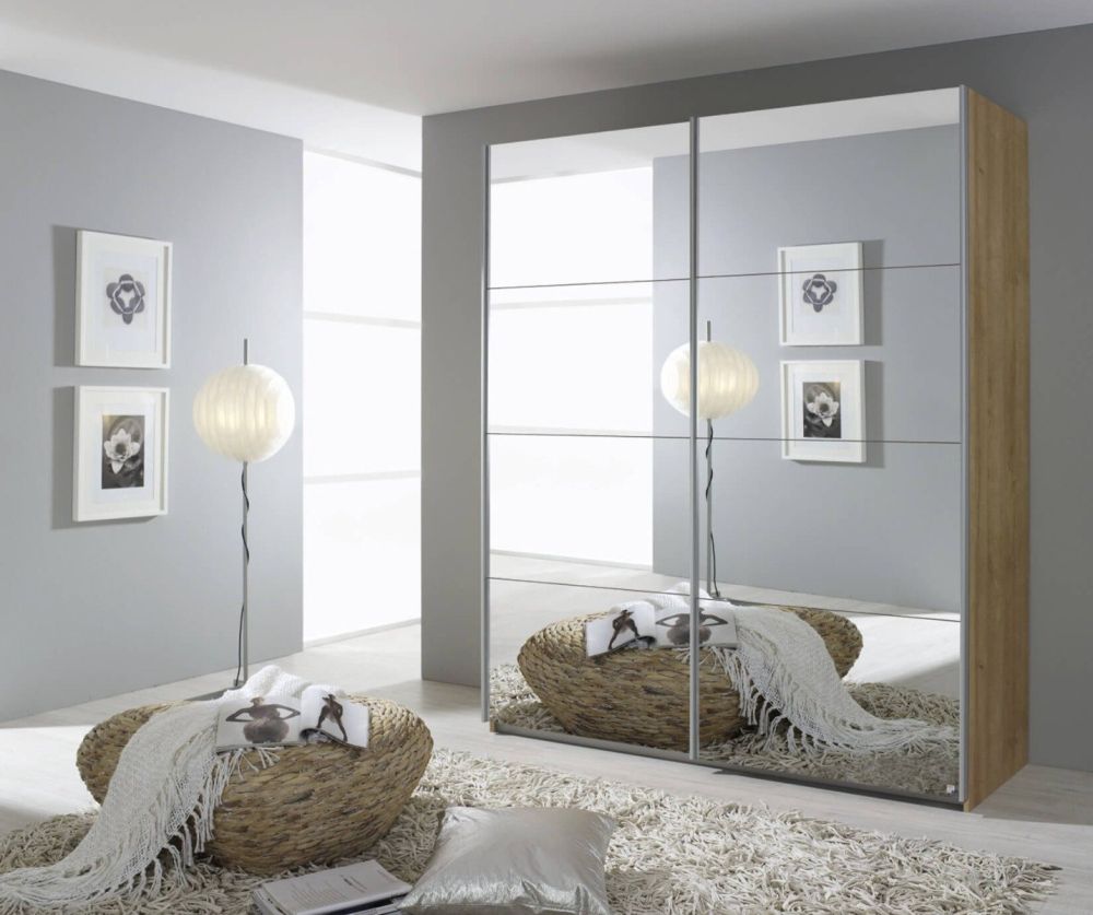 Rauch Quadra Basalt Glass Overlay 2 Door Sliding Wardrobe with Carcase Colour Handle Strips(W271cm)