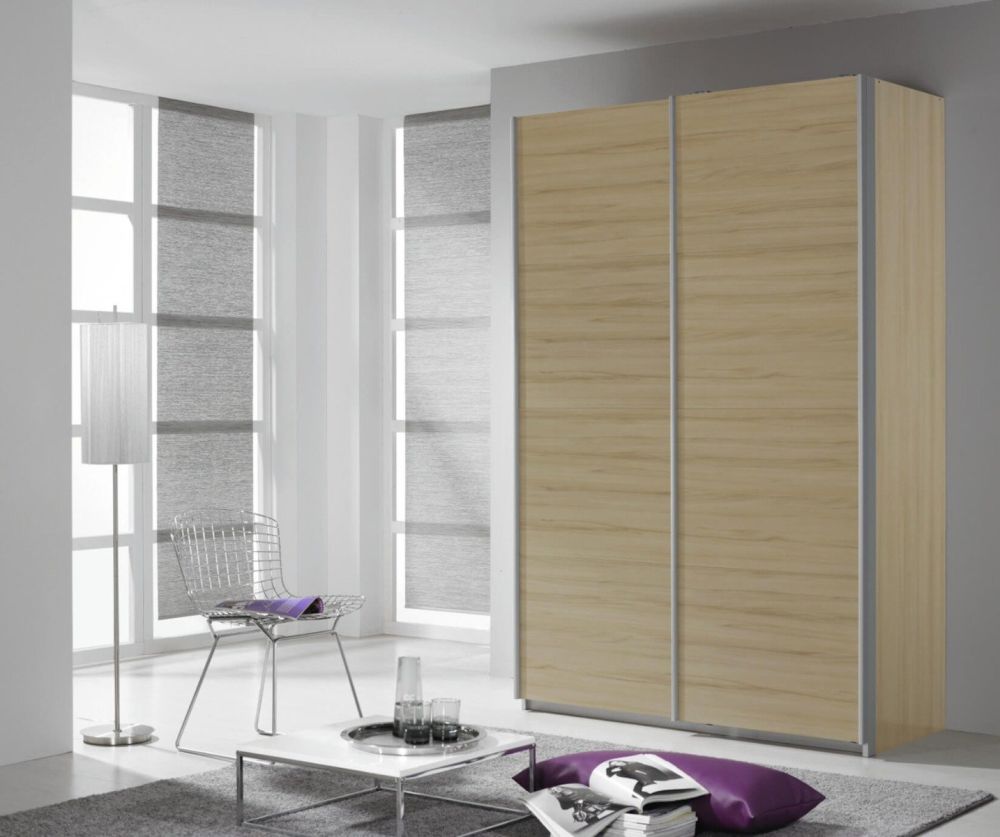 Rauch Quadra 2 Door Sliding Wardrobe with Carcase Colour Handle Strips(W136cm)