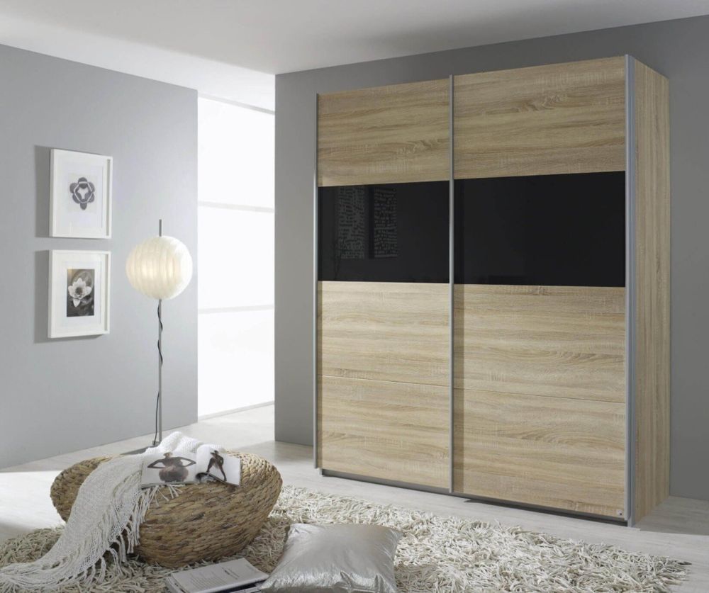 Rauch Quadra Basalt Part Glass Overlay Front 2 Door Sliding Wardrobe with Aluminum Colour Handle Strips(W136cm)