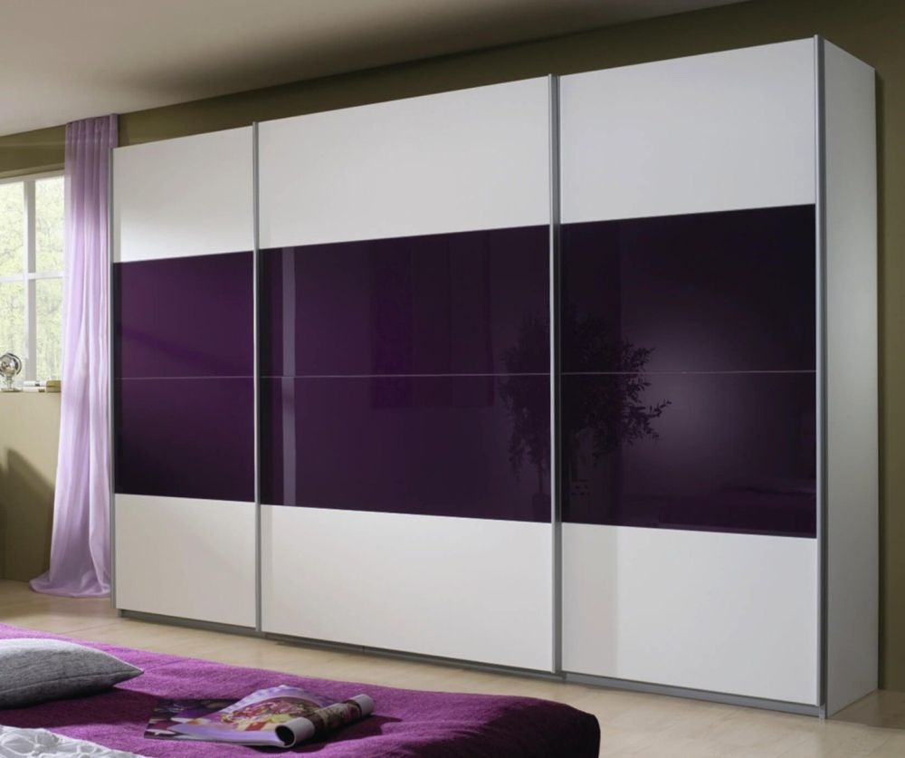 Rauch Quadra Black Part Glass Front 3 Door Sliding Wardrobe with Aluminum Colour Handle Strips(W315cm)