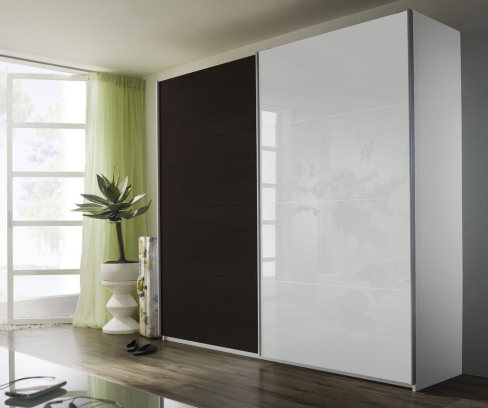 Rauch Quadra Silk Grey Glass Overlay 2 Sliding 1 Glass Door Wardrobe with Chrome Colour Handle Strips(W136cm)