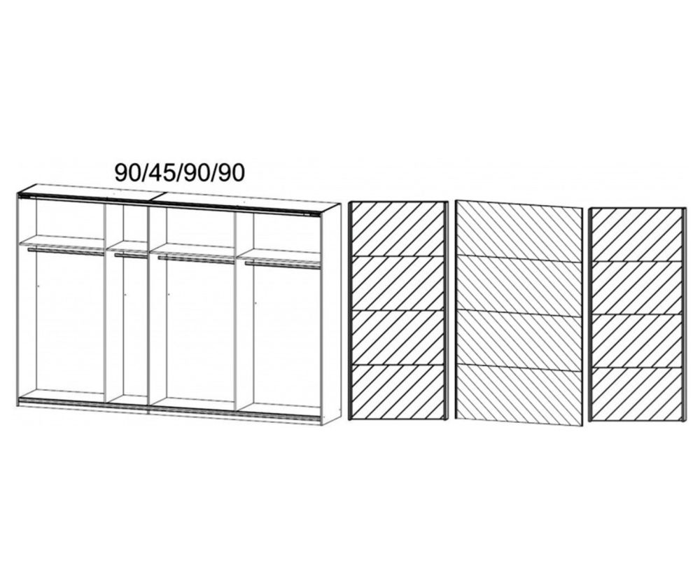 Rauch Quadra 3 Mirror Door Sliding Wardrobe with Carcase Colour Handle Strips(W315cm)