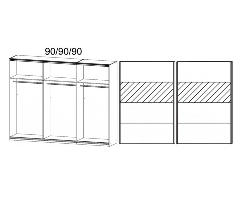 Rauch Quadra Black Part Glass Front 2 Door Sliding Wardrobe with Chrome Colour Handle Strips(W271cm)