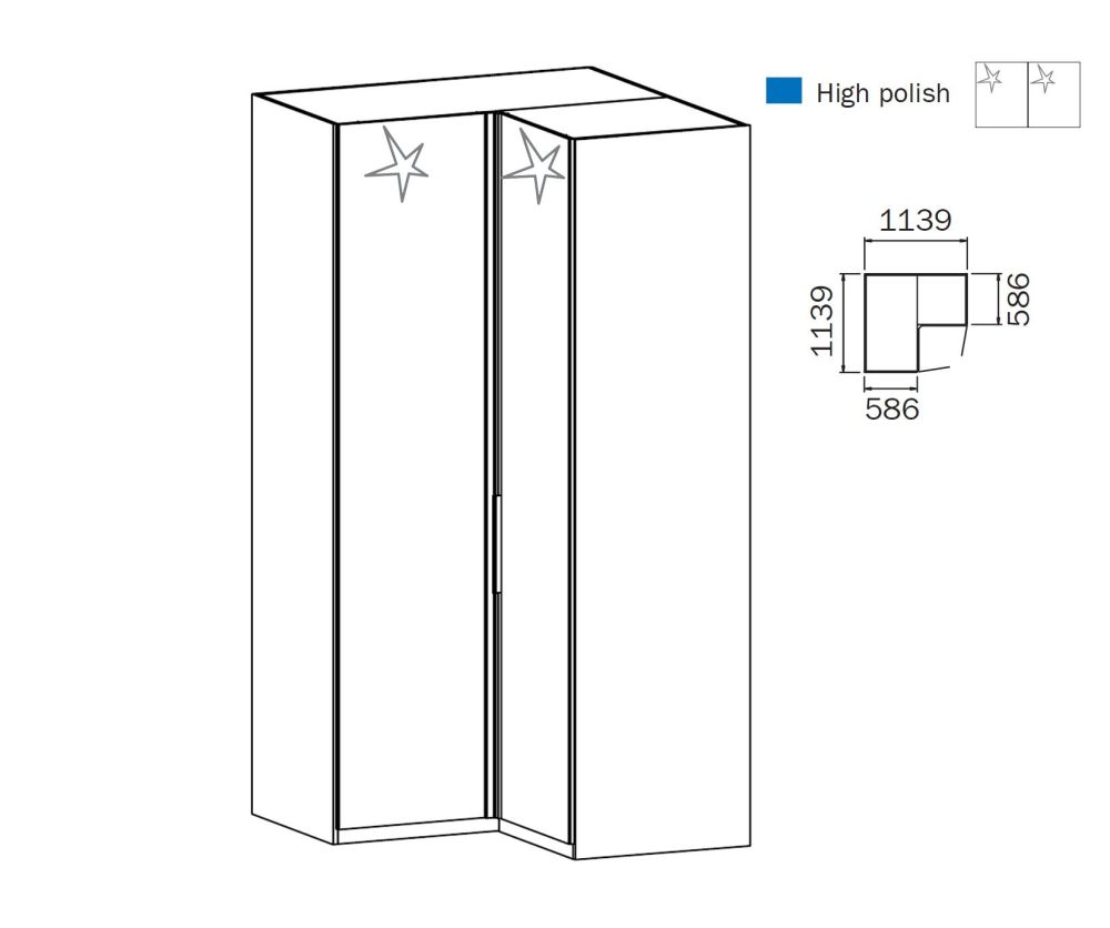 Rauch Zenaya Alpine White and White High Gloss Front 2 Mirror Door Corner Wardrobe