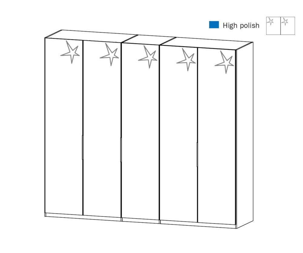 Rauch Zenaya Alpine White and White High Gloss Front 5 Door Wardrobe