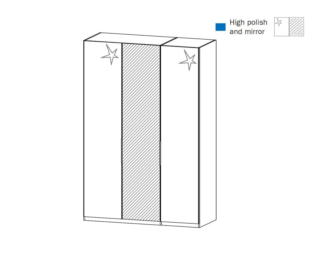 Rauch Zenaya Silk Grey and White High Gloss Front 3 Door 1 Mirror Wardrobe