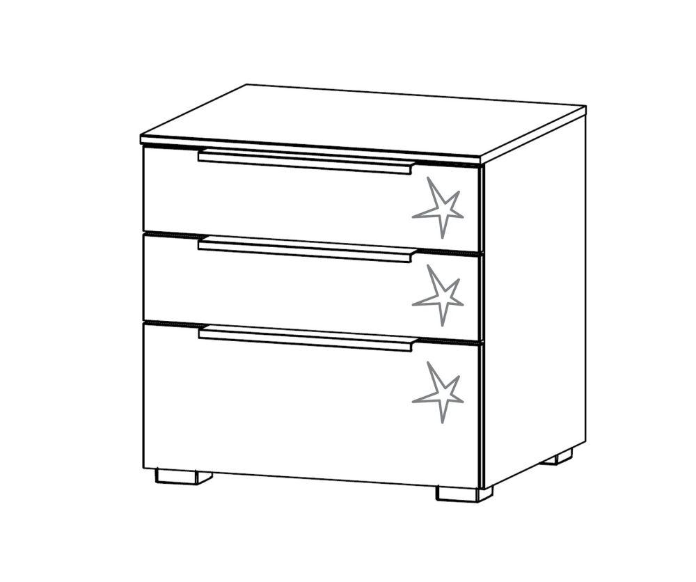 Rauch Zenaya Graphite Carcase and White High Gloss Front 3 Drawer Bedside Cabinet