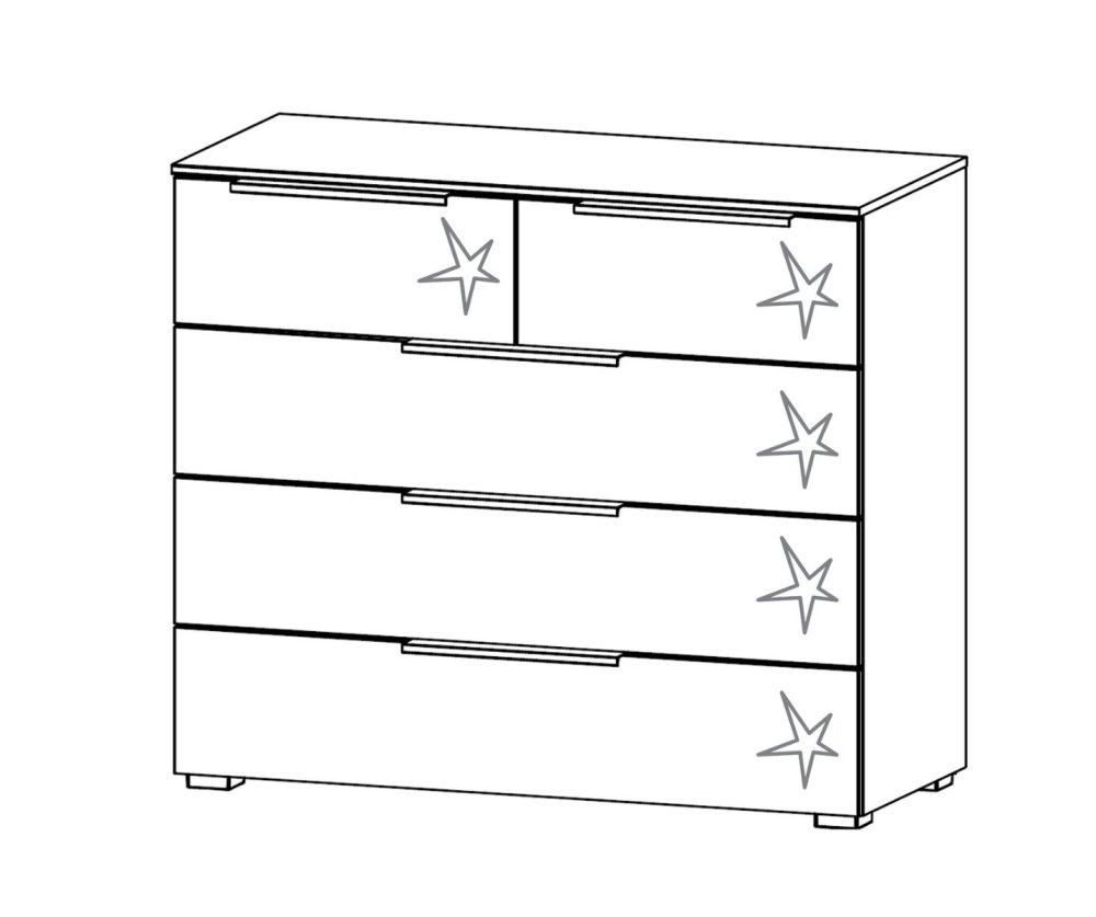 Rauch Zenaya Alpine White Carcase with White High Gloss Front 5 Drawer Chest