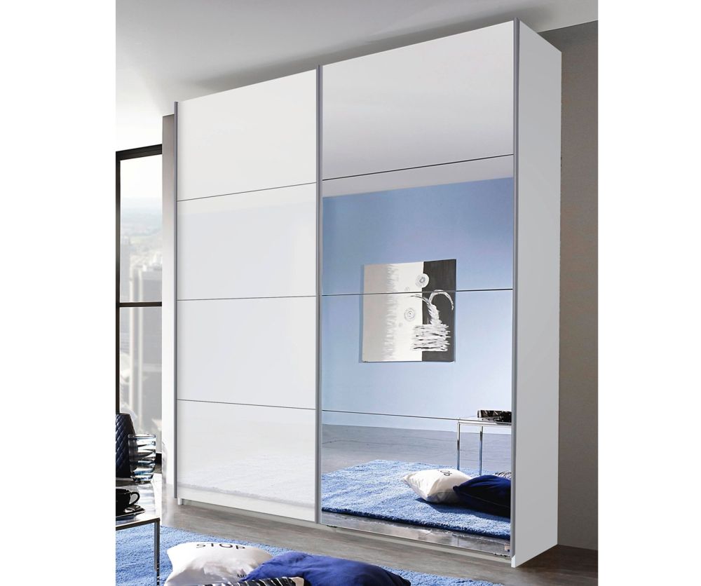 Rauch Zenaya Alpine White and White High Gloss Front 2 Sliding Door 1 Mirror Wardrobe (W137cm)