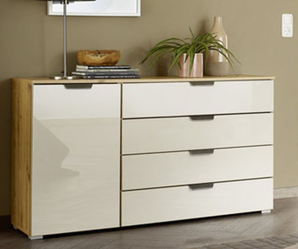 Rauch Artemis Alpine White Carcase and Basalt Glass Front 1 Door 4 Drawer Chest