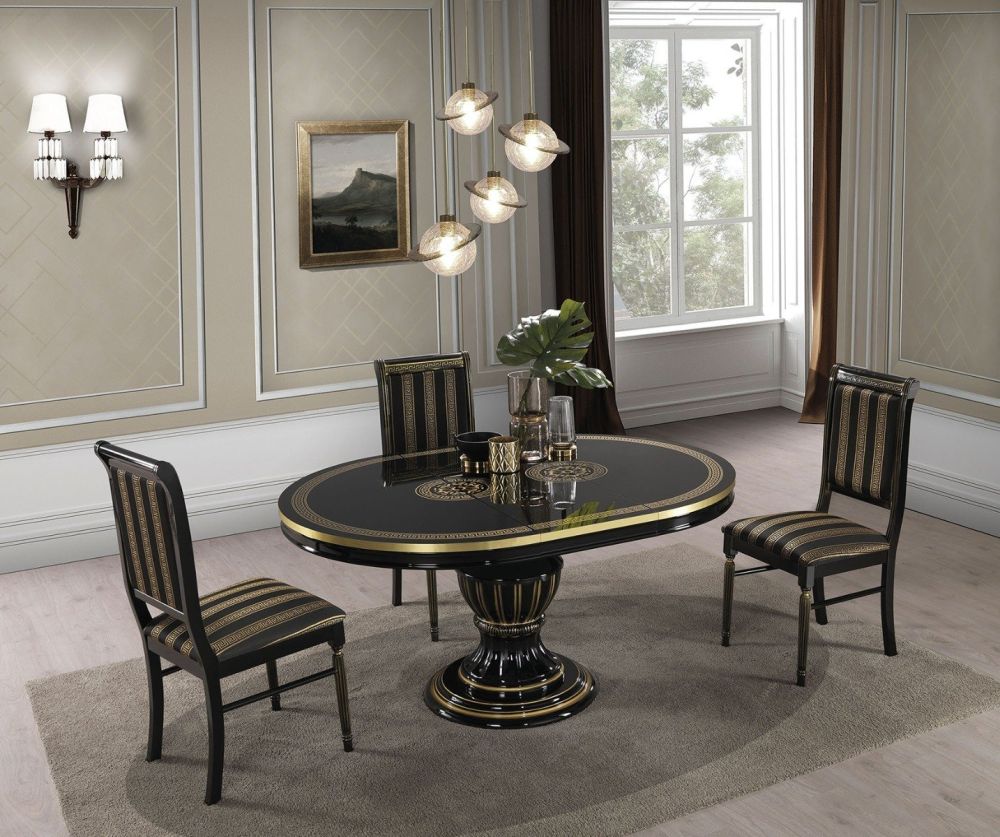 H2O Design Aurora Black and Gold Italian Round Extending Dining Set with Rossella Dining Chairs