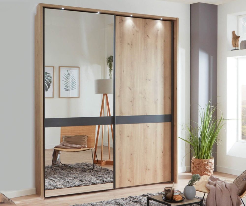 Wiemann Rialto Glass White Front 2 Door 1 Left Mirrored Sliding Door Wardrobe – W150cm