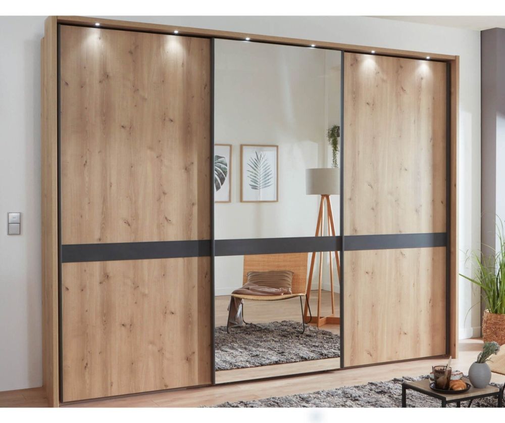 Wiemann Rialto 3 Door 1 Center Mirrored Sliding Door Wardrobe – W250cm