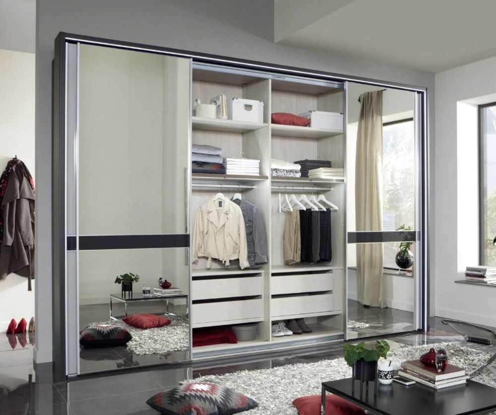 Wiemann Rialto Glass Pebble Grey 4 Door Sliding Wardrobe – W300cm
