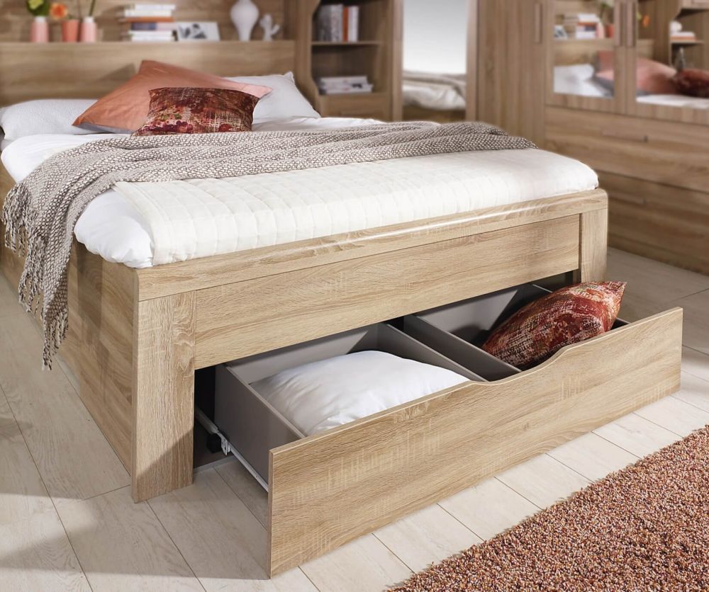 Rauch Rivera Sonoma Oak Overbed Unit Bedroom Set with 140cm Bed with Drawer