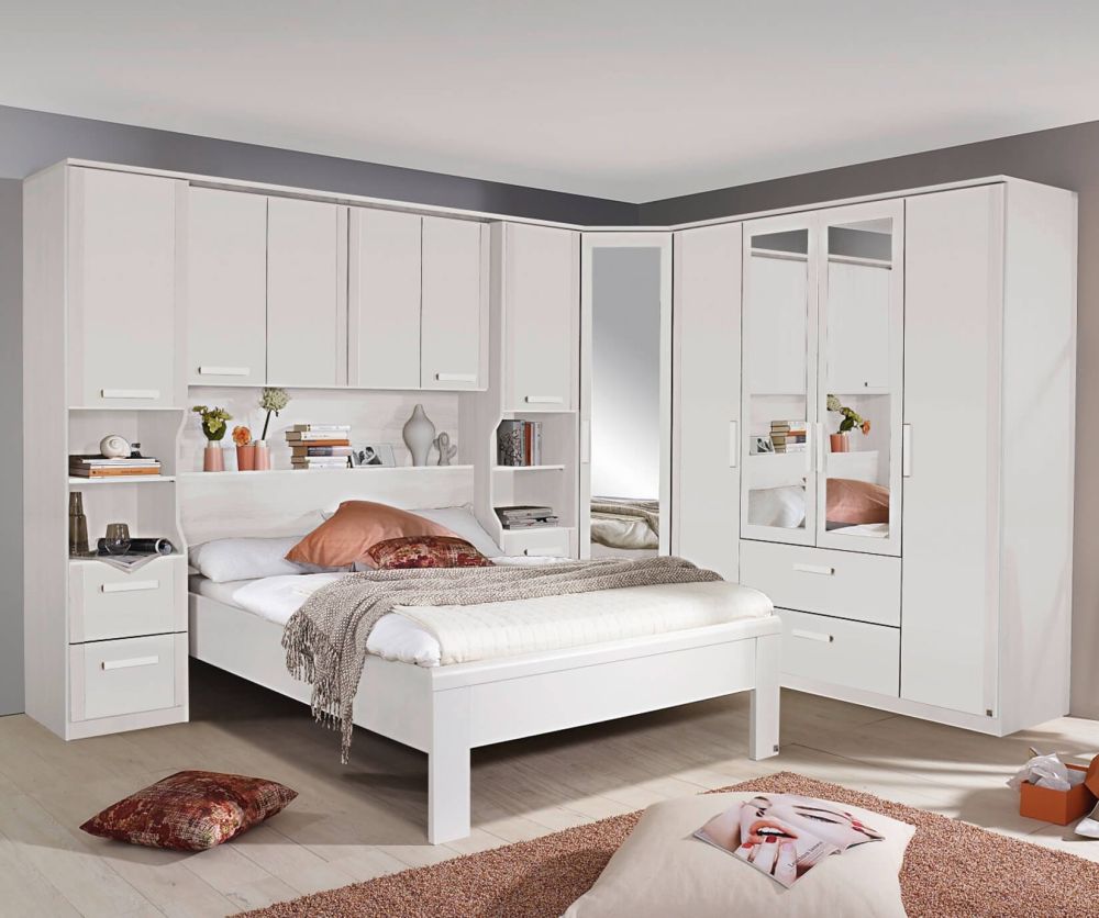 Rauch Rivera Alpine White Overbed for Beds with Wall Panel and Book Storage (W 160cm x 200cm)