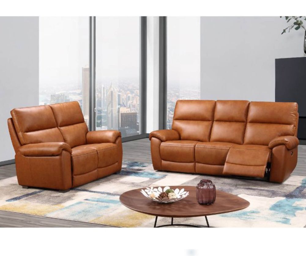 Furniture Link Rocco Tan Leather Power Recliner 3+2 Sofa Set 