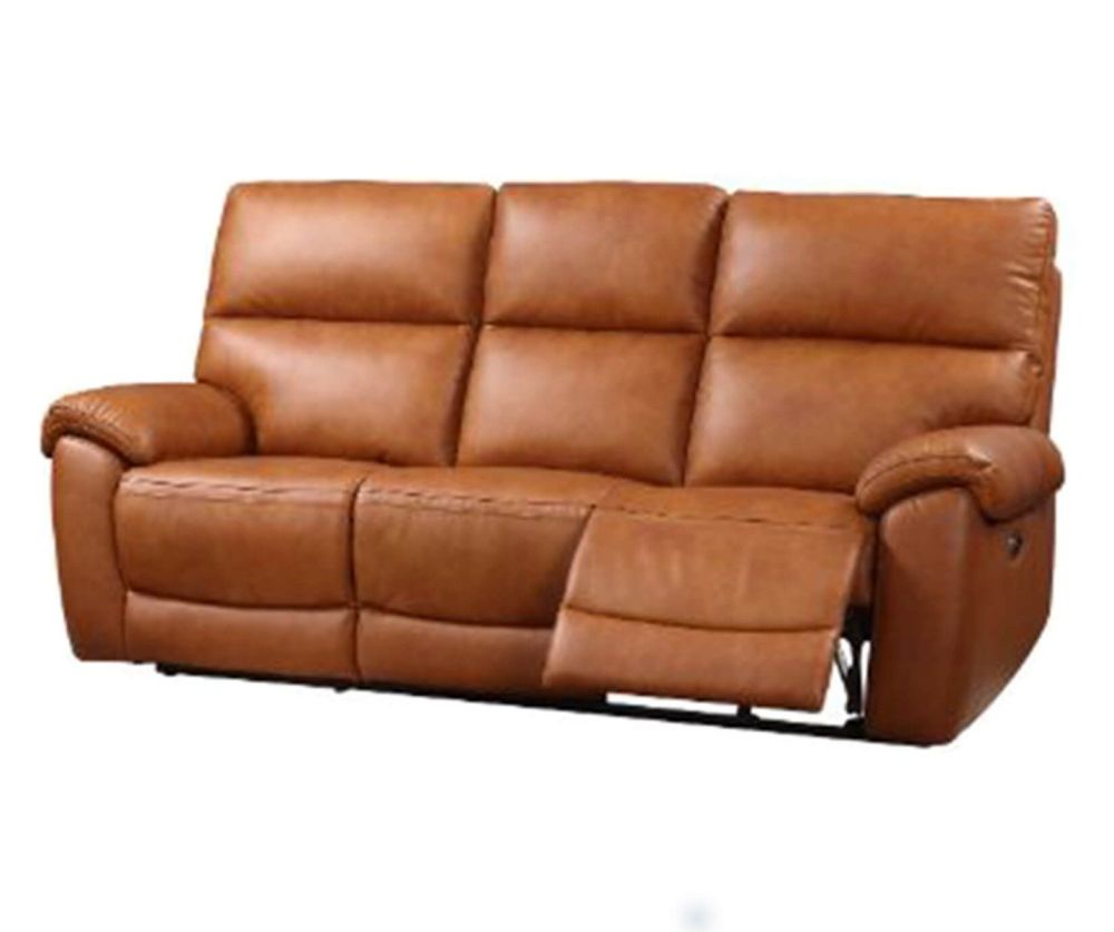 Furniture Link Rocco Tan Leather Power Recliner 3 Seater Sofa