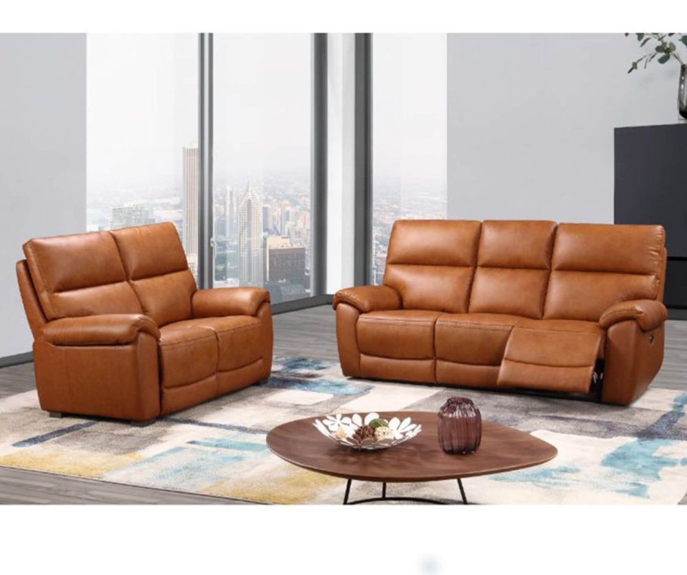 Furniture Link Rocco Tan Leather Power Recliner 3 Seater Sofa